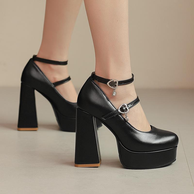 Q/Scarpe singole con tacco alto da donna Primavera/Estate Nuovo colore solido Piattaforma impermeabile Tacco spesso Bocca bassa Scarpe basse di grandi dimensioni