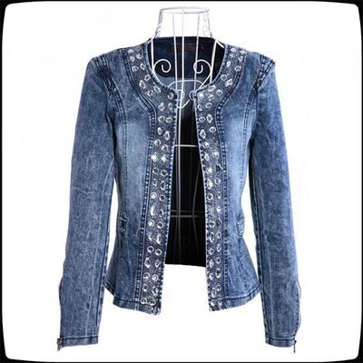 Jeans vintage feminino outono/inverno strass jaqueta topos punk feminino lavado denim jaquetas casacos