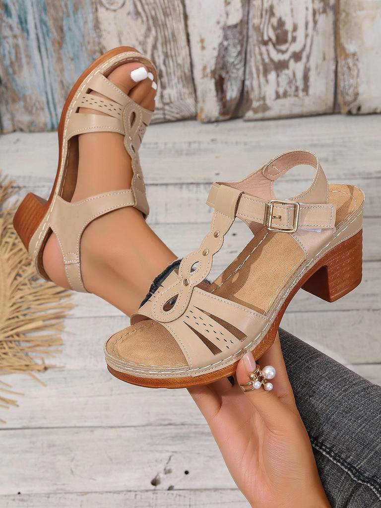 Large Size Fashion Thick Heel Light Word with Sandals Women's Summer 2025 New TEUM Sandals Women