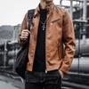 Autumn and winter new light business casual black leather jacket men's daily commuting soft leather velvet stand-up collar versatile men's leather