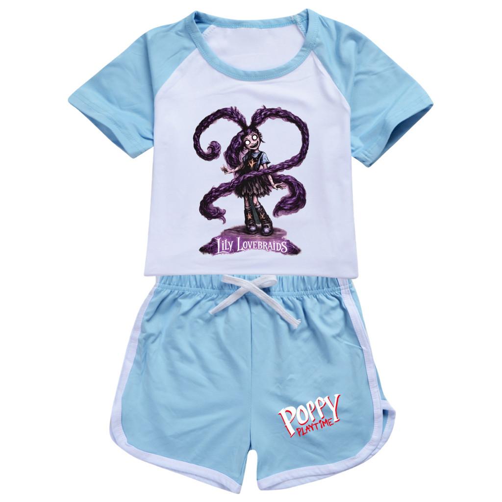 5582 2pcs/set Children Girls Lily Lovebraids Printed Short Sleeves Tracksuit Clothes Set