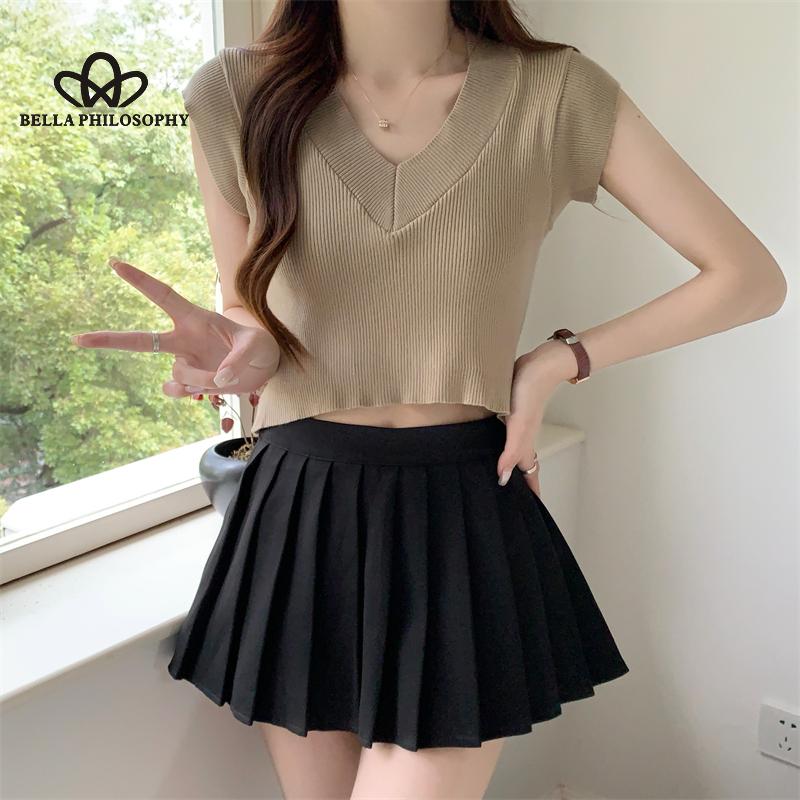 

Новая летняя однотонная темпераментная короткая трикотажная футболка с v-образным вырезом и короткими рукавами, женский топ onesize коричневый