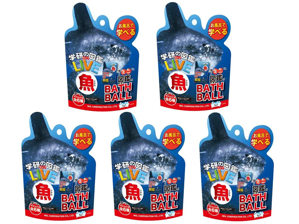 Set of 5 Foaming Illustrated Live Fish Bath with Mini Illustrated Ocean Gakken Carbonated Bath for Boys and Elementary School Includes a convenient