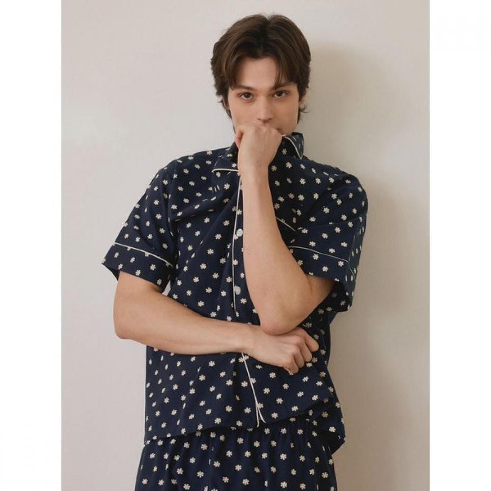 Lunaluz Men S daiSy Cotton Short Sleeve Collar pajamaS Set