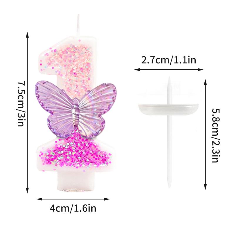 Gradient Butterfly Digital Candle Birthday Cake Topper Table Butterfly Decor 0-9 Purple Number Birthday Candles Party Supplies