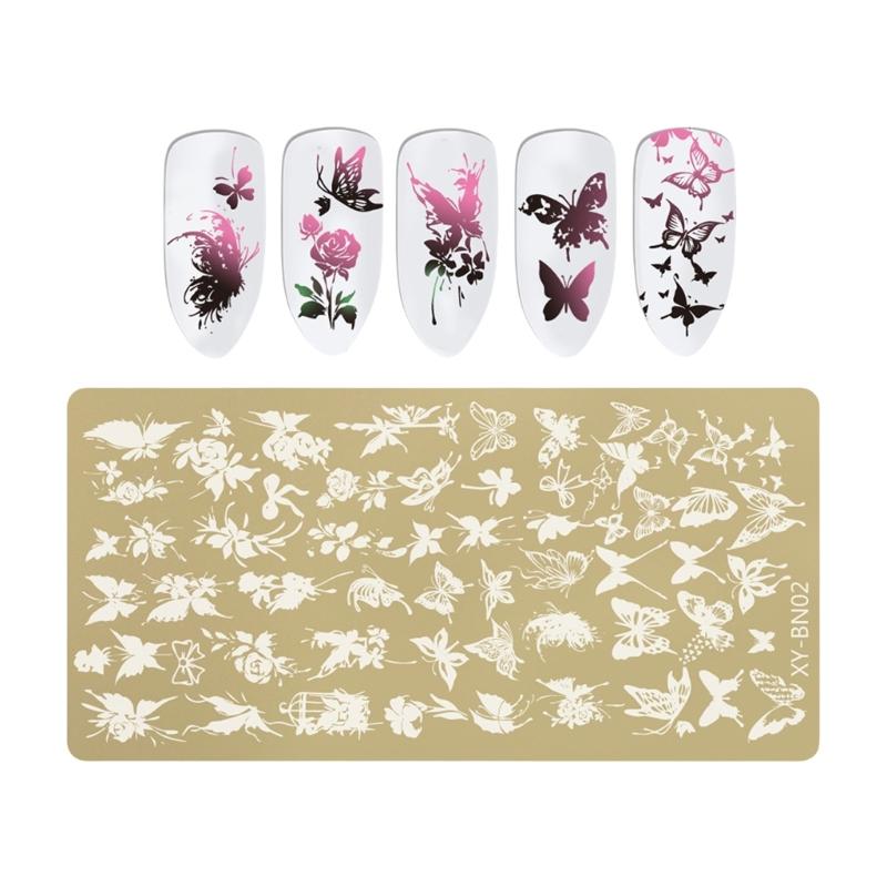 

Professional Rectangular Nail Stamp Template Stainless Steel Manicure With Butterfly Floral Patterns For DIY Nail Art
