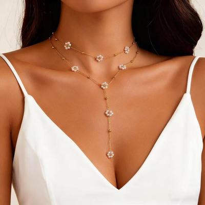 Collana Choker a Fiore di Perla Placcata Oro 14K