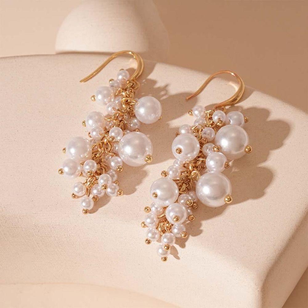 Faux Pearl Grape Pearl Tassel Earrings Vintage Dangle Earrings Wedding Bridal