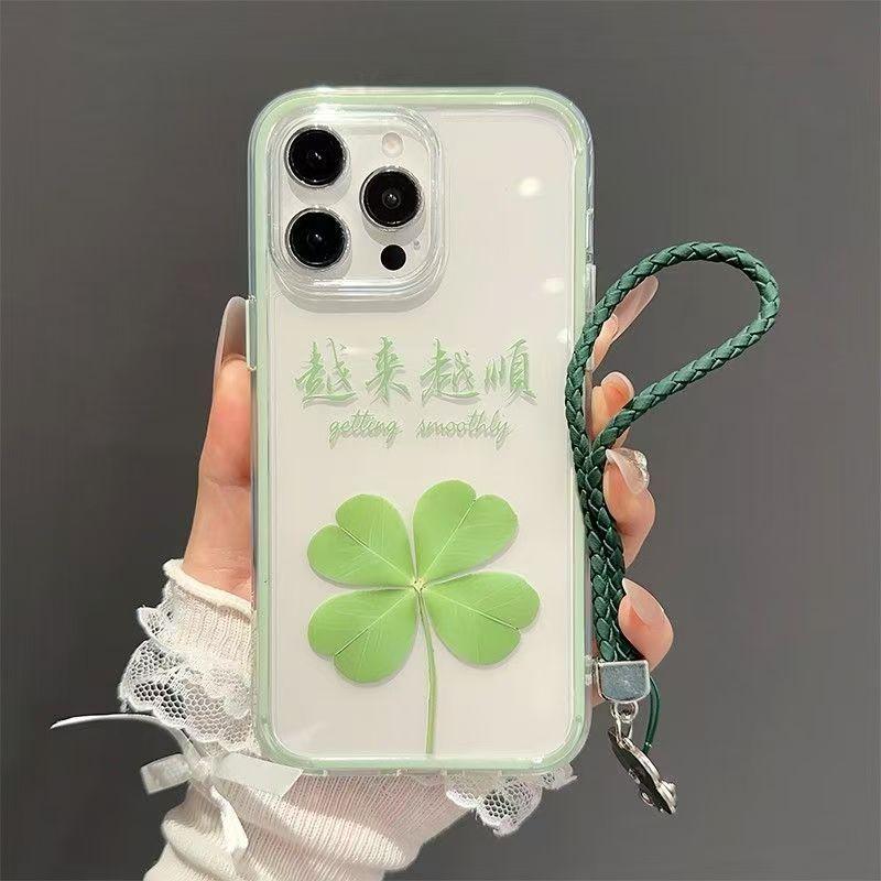 Green Four-leaf Clover for Apple 17PRO Huawei MATE80 Honor 500vivo Xiaomi 17OPPO Mobile Phone Case