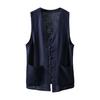 Pánská letní vesta jednořadá retro čínský styl s uzly Knoflíky volné rukávy bez rukávů výstřih do V kapsy čistá barva ležérní top