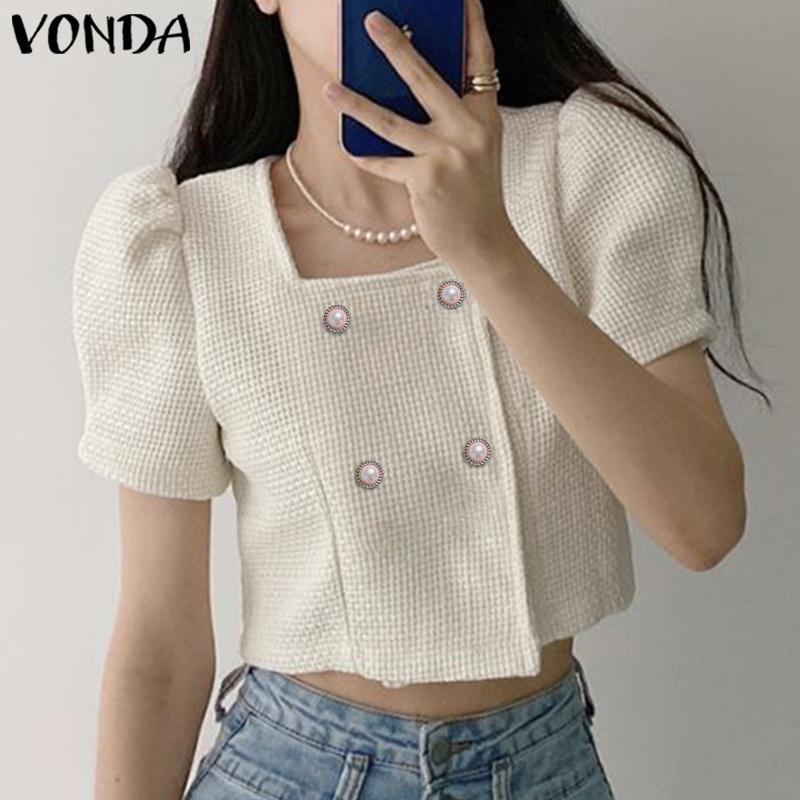 

VONDA Летняя женская однотонная блузка с квадратным вырезом и пышными рукавами