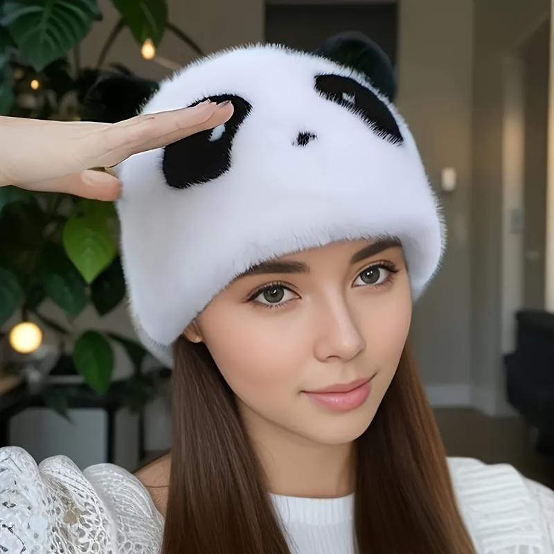 

Winter Cartoon Panda Hat for Women Fashion Panda Ear Hat Bonnets Women Winter Warm Thick Caps Black White