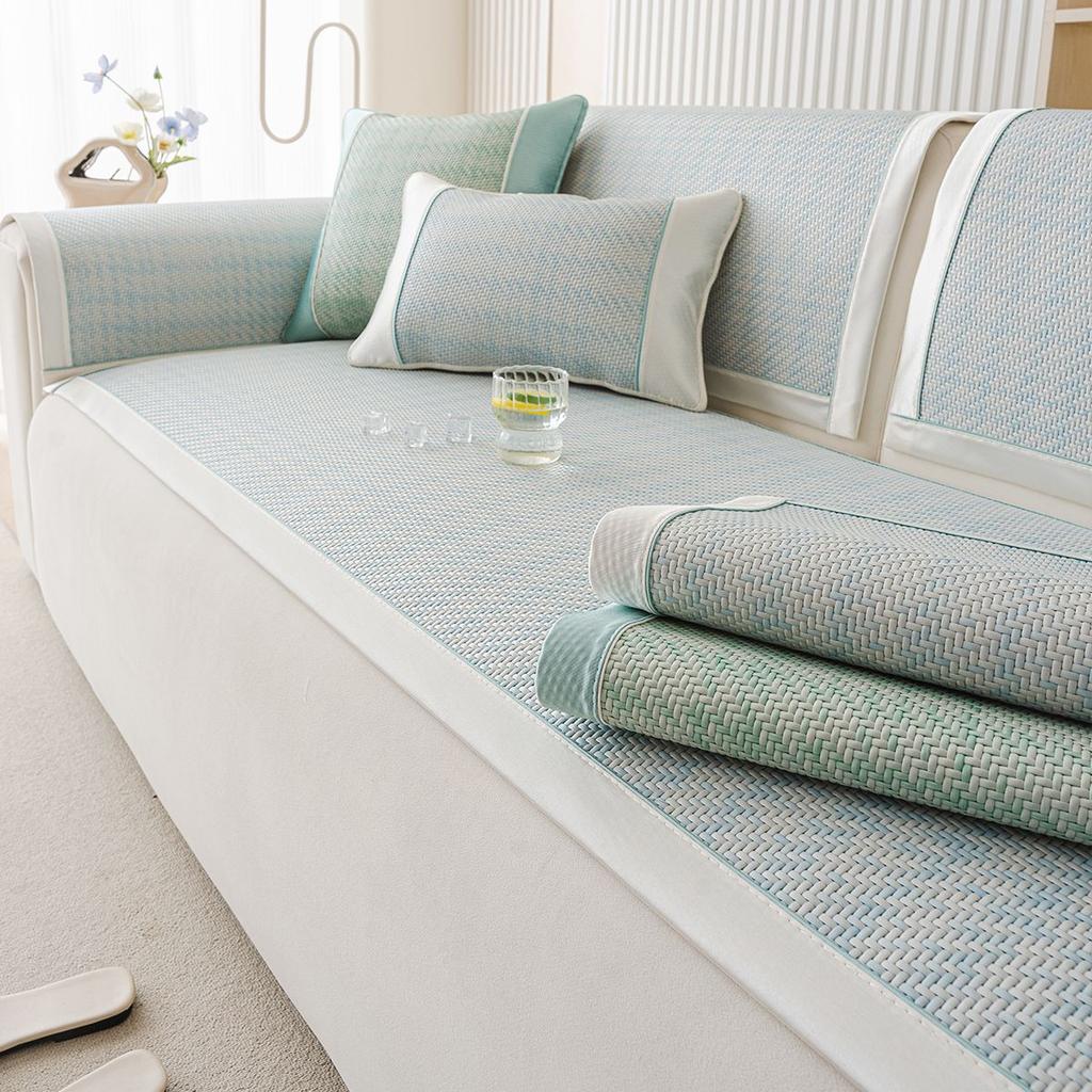 Summer Rattan Mat Sofa Cushion  New One-Piece Straight Row Non-Slip Sofa Cover Cloth Towel Cushion