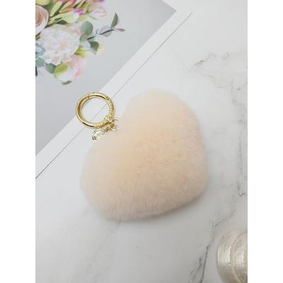 Rabbit Fur Heart Keychain & Charm - Cream