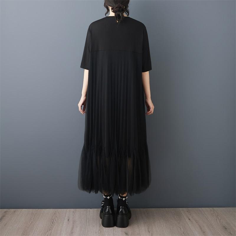 Short Sleeve Plus Size Black Mesh Vintage Embroidery Floral New In Dresses for Women Casual Loose Long Summer Dress