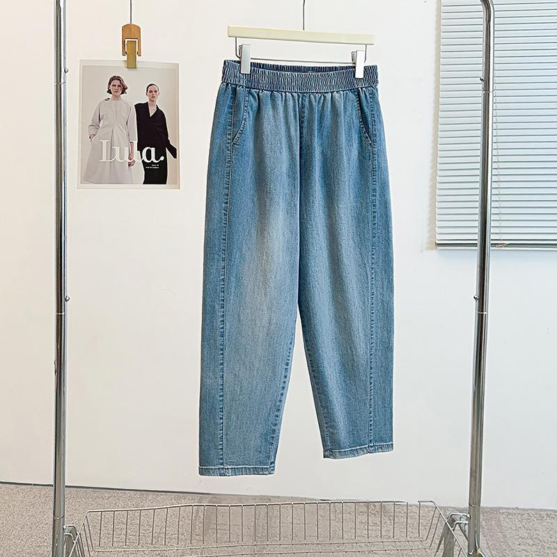 

High-Quality Plus Size Women s Summer Cropped Pants: Versatile, Slimming, Simple Design for Comfort 9XL (Weight 260-300 Jin) джинсовий синього кольору