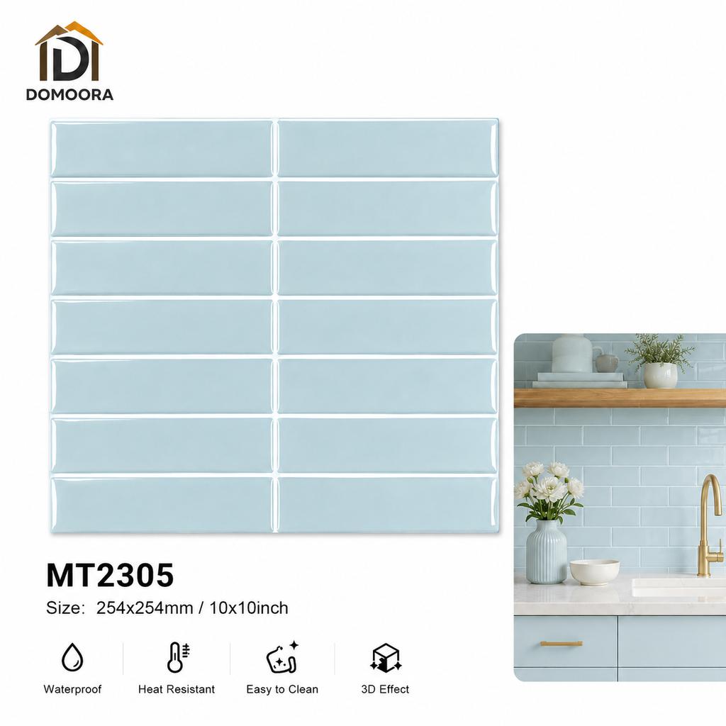 Waterproof Resin Mosaic Subway Wall Tile Peel Stick Glossy Self Adhesive Sheets for Rental House Upgrade Decor