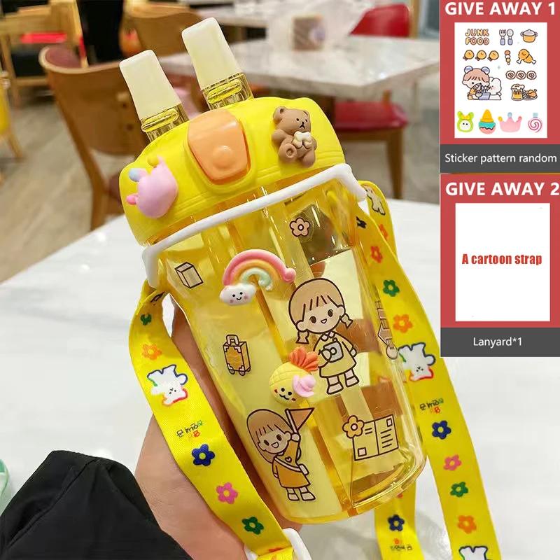 

430 мл Милая детская двойная бутылка для питьевой воды с соломинкой Портативная студенческая пара пластиковый стаканчик подарок школьникам 430ml