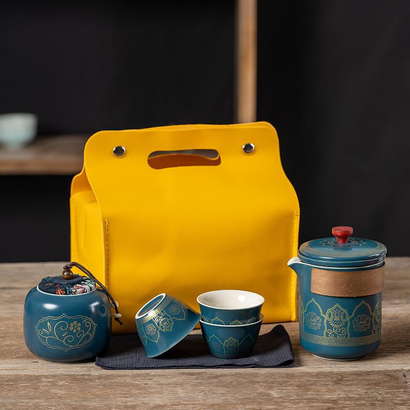 Ceramic Express Cup, One Pot, Three Cups Travel Tea Set, Teapot Activity Souvenir, Convenient Outdoor Set