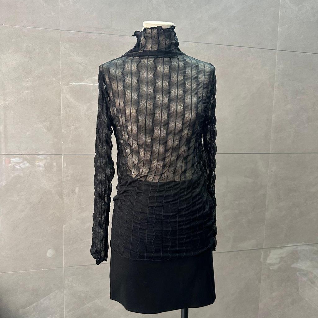 Women's Slimming Stretch Mesh Lace Turtleneck - See-through Autumn Winter Base Layer Top