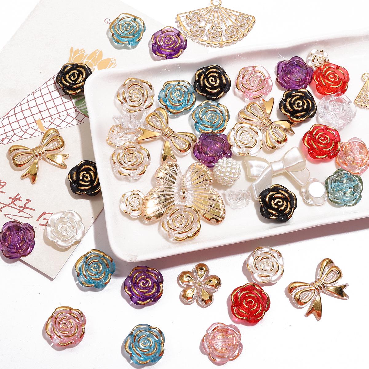 

Acrylic Gold-Edged Mixed Butterfly & Flower Beads for DIY Jewelry & Phone Chains 12-30mm, 20g/bag (approx. 30-35 pieces) прозрачный