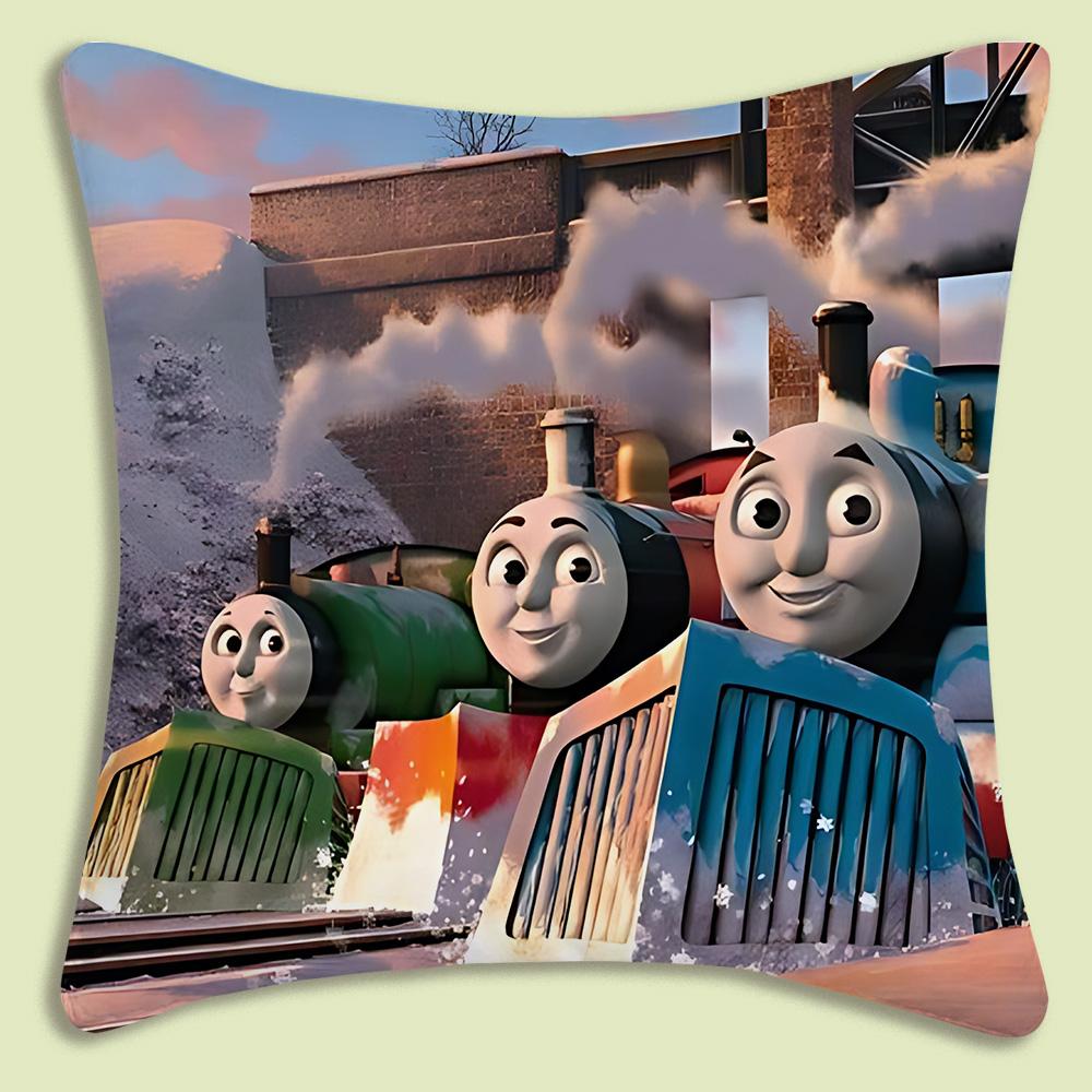 Thomas The Train Square Pillow Covers Cartoon Sofa Decorative Home Double-Sided Printing Short Plush Cute Cushion Cover