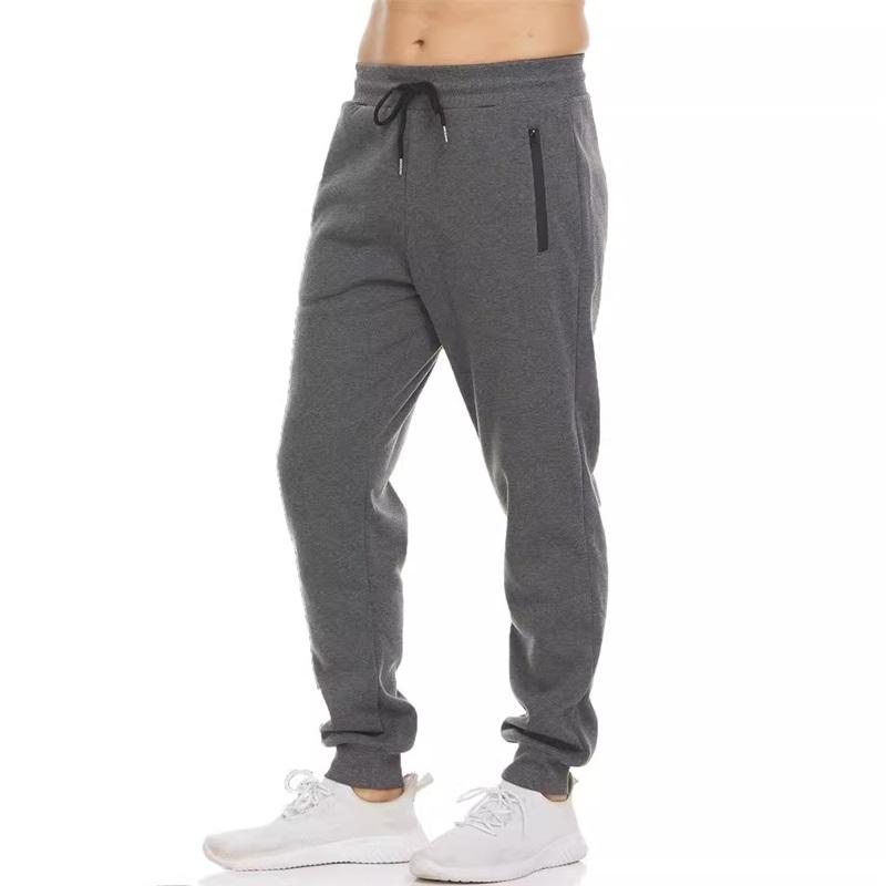 Men's Sports Casual Pants Zipper Fleece Fitness Running Solid Color Elastic Waist Guard Pants Outdoor Sports Simple Casual Pants