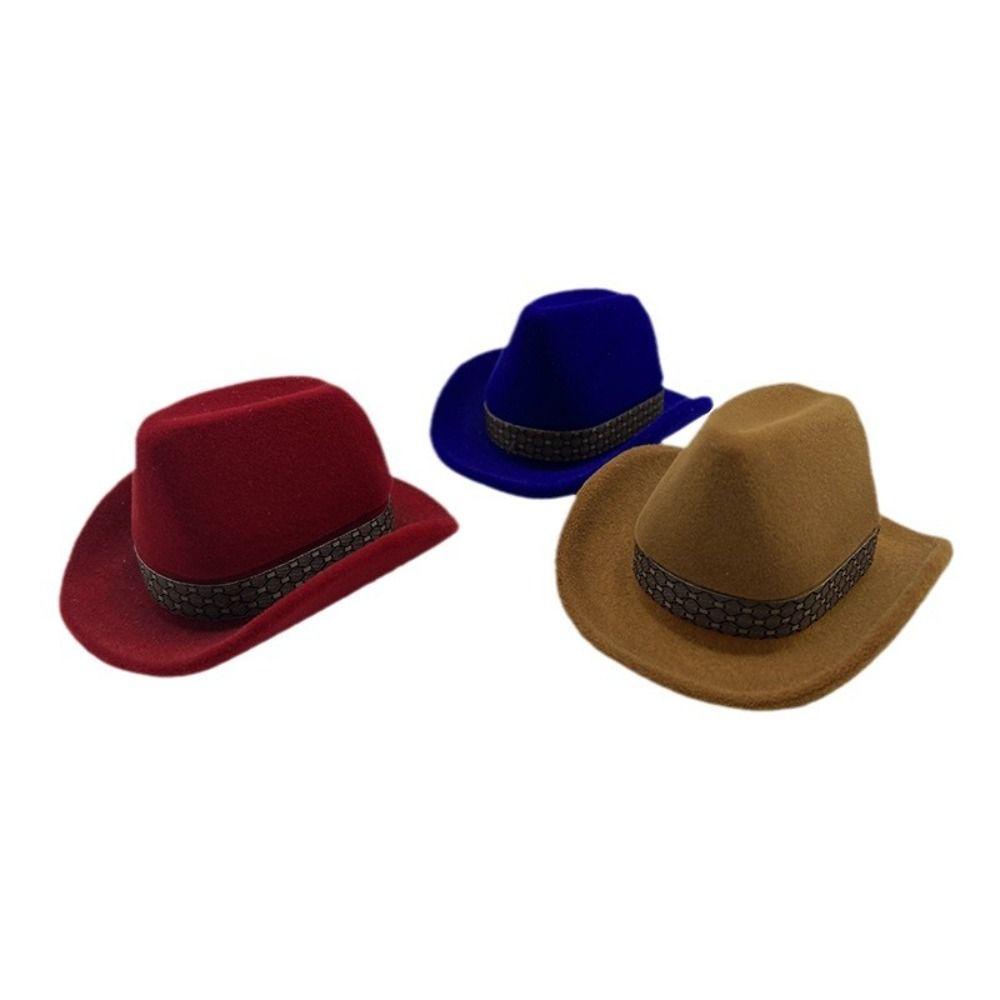 Vintage Western Cowboy Hat Ring Box Flocked Creative Ring Box Jewelry Storage Boxes  Wedding