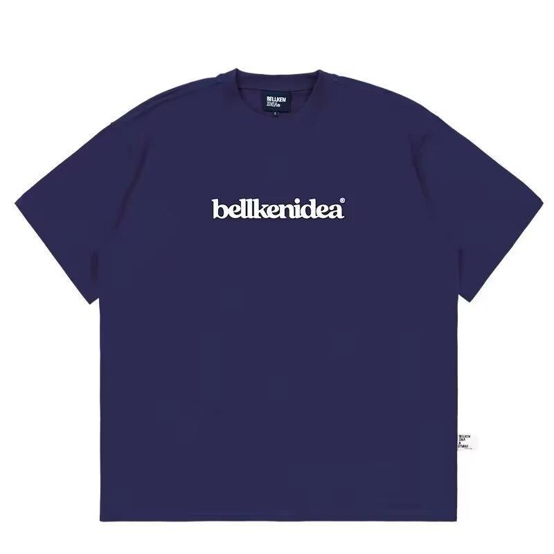 

Новая летняя футболка с короткими рукавами для мужчин, тренд в корейском стиле, простой топ с короткими рукавами, свободная повседневная брендовая футболка в гонконгском стиле 5XL темно-синий