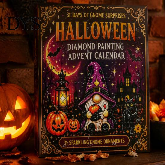 Creative Gift Box 24-Day Gnome Advent Calendar, Diamond Style Acrylic Ornament Set with Halloween Party Supplies Theme, Hanging Decor for Tree Window,