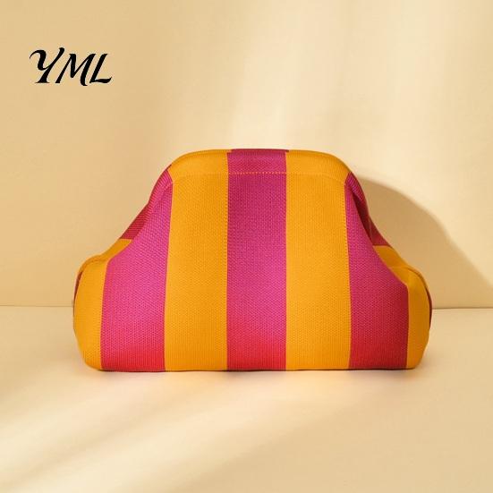Large Capacity Cosmetic Pouch Woven Striped Clutch Purse for Woman, Pouch, Portable Party Knit Dumpling Bag, Kiss Lock Handbag Evening,