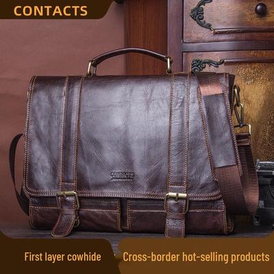 Black Angel Men's Genuine Leather Laptop Briefcase - Large Capacity Casual Crossbody Bag