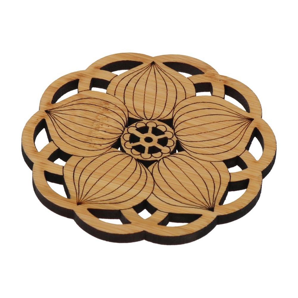 6Pcs/Set Chinese Style Wooden Round Cup Mat Lotus Flower Tea Cups Coaster  Home Decoration