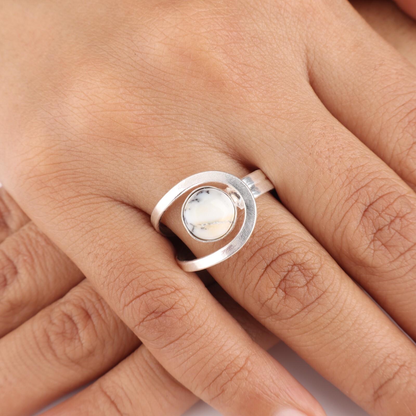 

Natural Dendrite Opal Gemstone 925 Sterling Silver Jewelry Handmade Women Ring RR-68-36 13