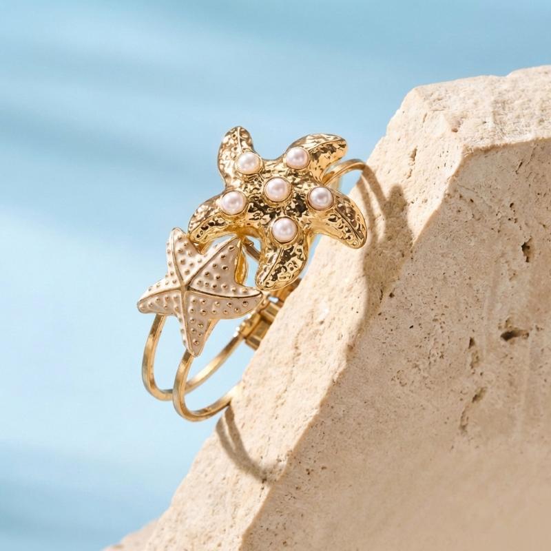 Boho Emaille Seestern Muschel Armreifen Armbänder Für Frauen Großer Seestern Offene Armbänder Sommer Strandurlaub Schmuck Geschenk