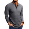 Men Casual Waffle Knit Henley Long Sleeve T Shirt
