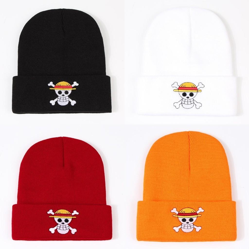 New Cosplay Anime One Piece Skull Knitted Hat Warm Street Dance Beanie Men Women Autumn Winter Hat Black Gray