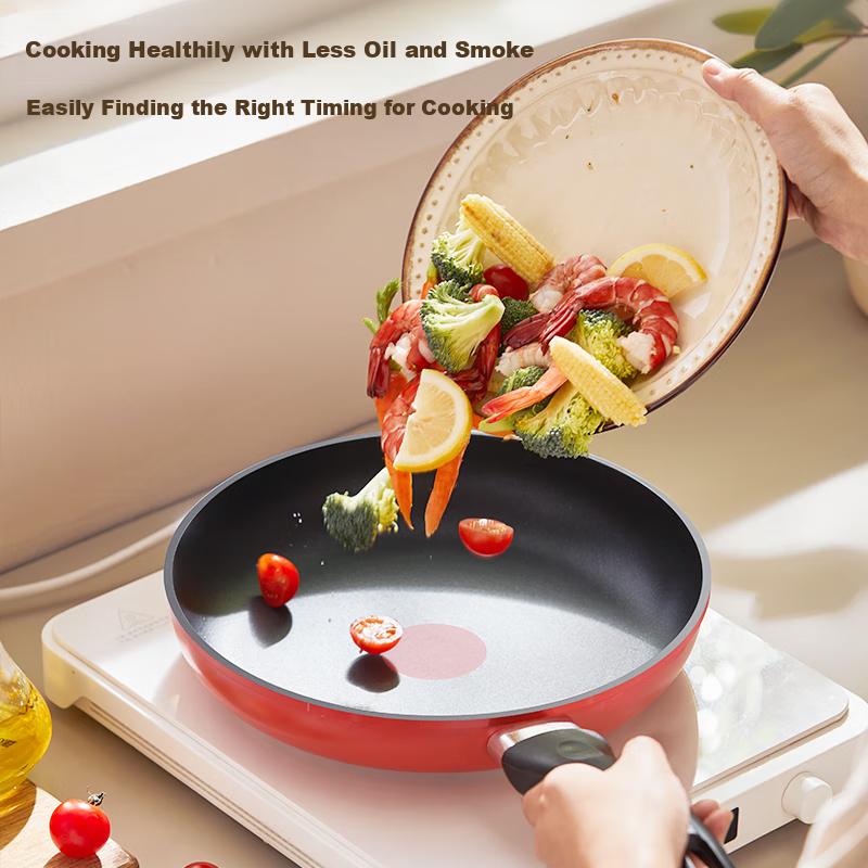 Joyoung Non-Stick Frying Pan, Home Use, Oil-Gathering Steak Pan, Fire Red Temperature Control, Breakfast Pan, Universal Stove, 26cm