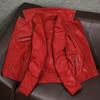 New Genuine Sheepskin Leather Jacket Men Slim Fit Korean Style Red Biker Coat