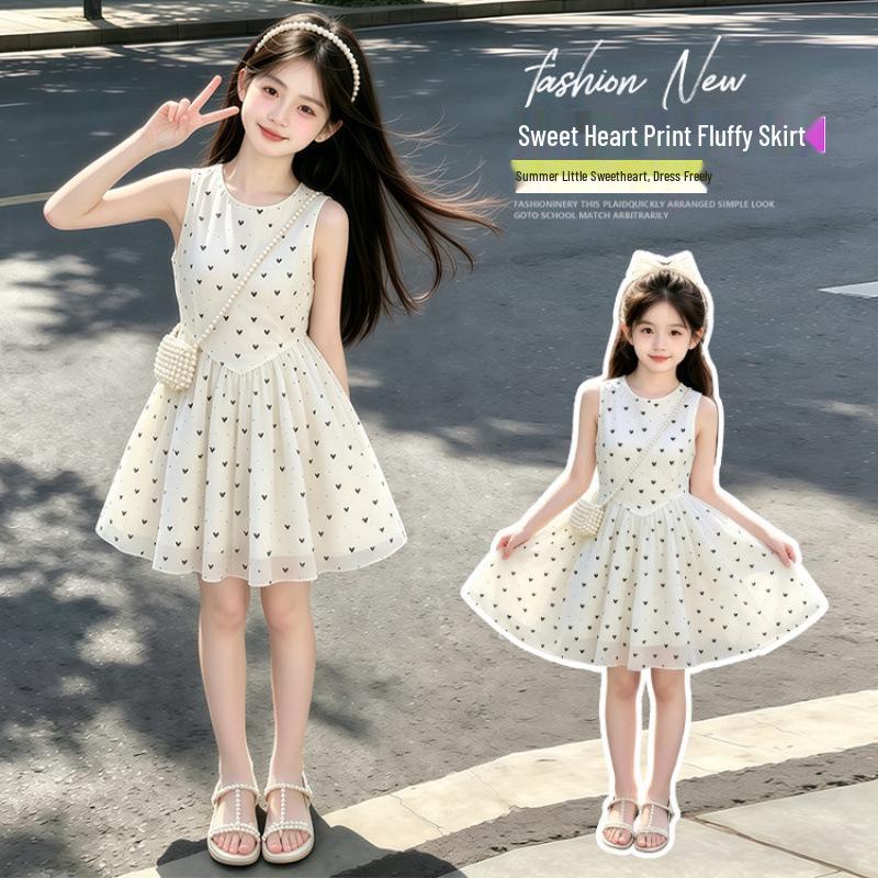 Girls' 2026 Polka Dot Sleeveless Summer Dress - Fashionable, Super Beautiful Children's Skirt