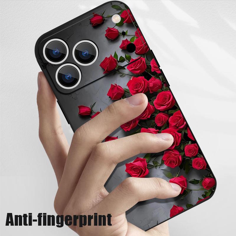 Étui Cordon Motif Fleurs Roses Rouges Pour iPhone 17 Pro Max Funda iPhone 16 15 14 13 Pro Max 11 16E 17E Coque Souple en Silicone