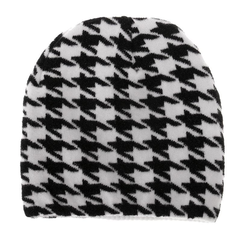 European and American Striped Knitted Hat Pullover Hat Autumn and Winter Headband Set Warm Black and White Element Cow Wool Hat