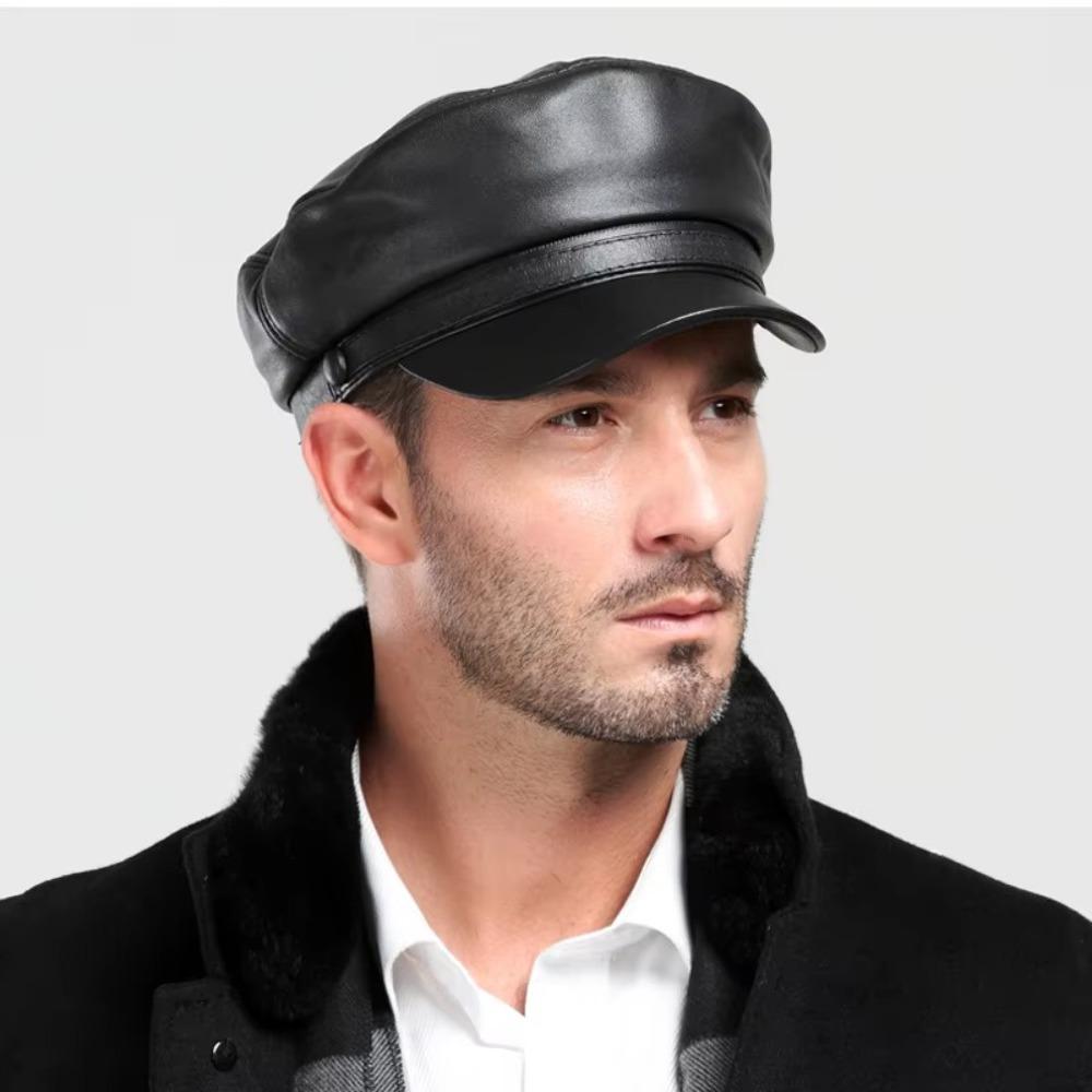 Korean Style Berets PU Leather Sports Cap Fashion Octagon Hat  Women Men