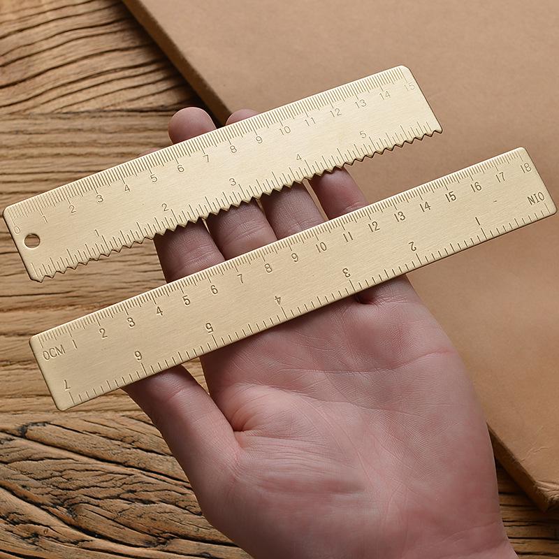 15cm/18cm Brass Ruler Bookmark - Portable Retro Office & Student Stationery