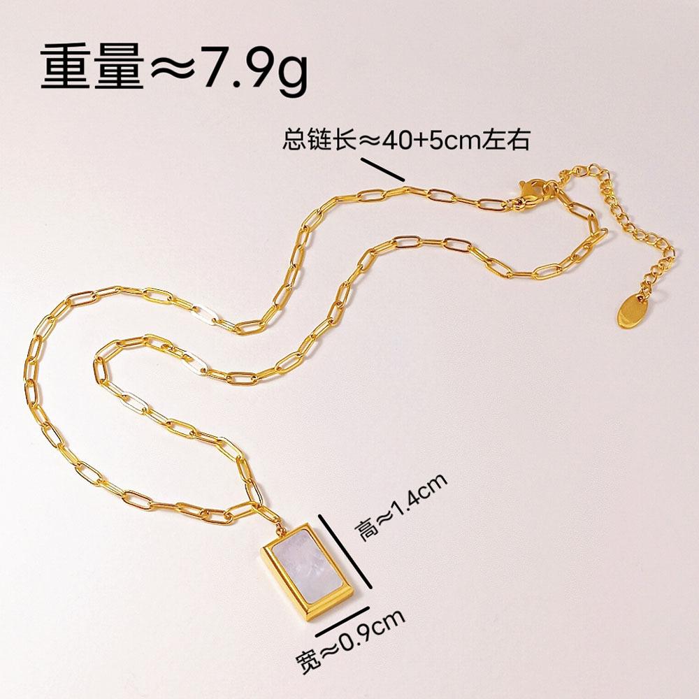 Fashion Personalized Design Square Mother Shell Necklace Popular Temperament Simple Titanium Steel Collarbone Chain Female Versatile