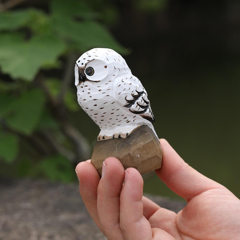 

Hand Carved Wooden Owl Figurine Statue Ornaments Snowy Owl Animal Craft Home Desktop accessories Decor Home Decoration Gift белый