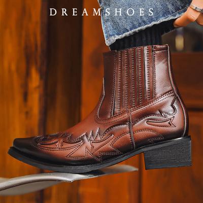 Botas de Cowboy Ocidentais Tamanho 35-50 Para Homens Mulheres Design Bordado Bico Fino Sapatos Botas de Cano Curto Masculinas Botas de Couro Unissex