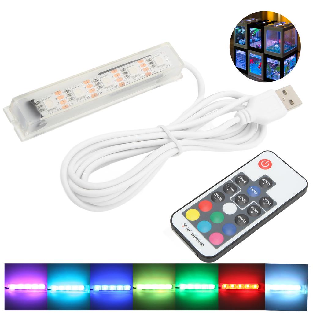 Aquarium Light USB Powered Remote Control Colorful Fish   LED Lamp for Landscape