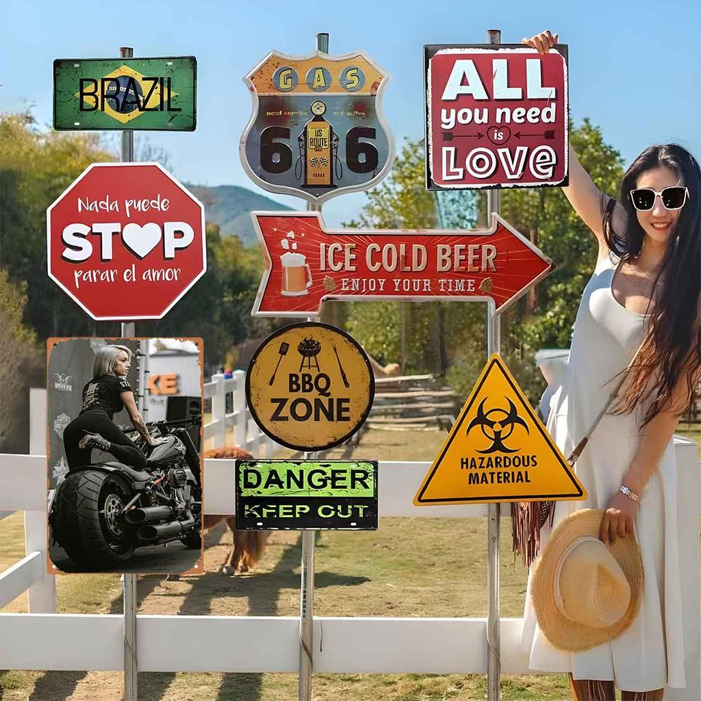 Motorcycle Girl Ready To Rule the Highway Vintage Metal Wall Sign Decor