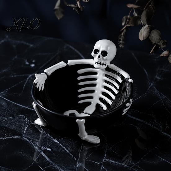 Halloween Event Supplies Skeleton Lounging Tidbit Serveware, 3D Relief Resin Candy Bowl for Creative Container Snacks Dips, Gothic Party Tableware